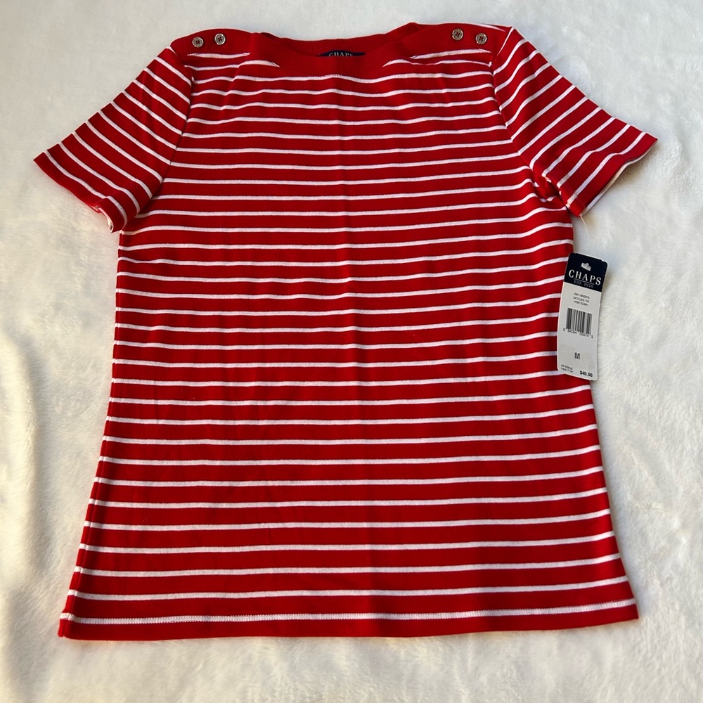 Chaps Red & White Striped Top - Picture 2 of 8
